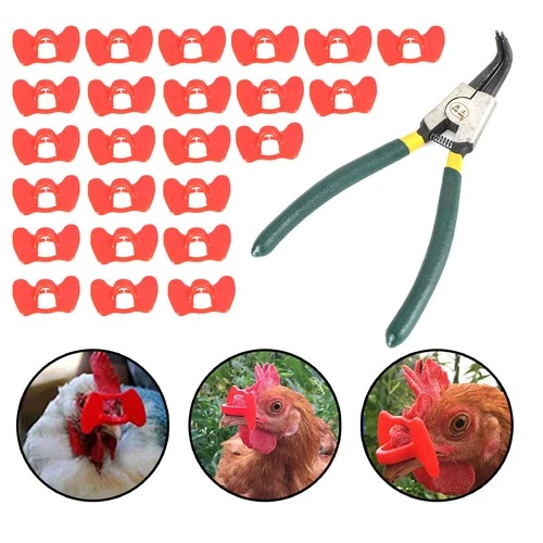 ?24Pcs Peepers+Pliers Chicken Glasses Poultry Blinders Spectacles Anti-Pecking