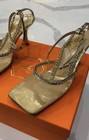 Nalebe Gold Rhinestone Chain Mesh Pumps Square Toe Kitten Heel Stellar Crystal  — photo 6