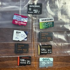 Bundle Of Nine (9) Micro SD XC 128GB Cards - Sandisk, Samsung, SP, ONN.