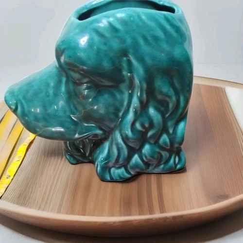 Vintage McCoy Pottery Jade GREEN COCKER SPANIEL DOG  Planter  Rare HTF 👍 NICE