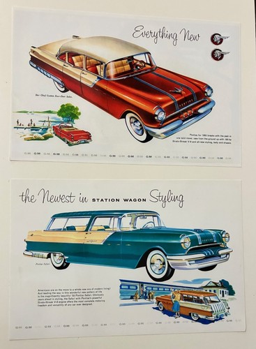 Lot of 2 - Vintage 1955 Pontiac Star Chief / Safari Car Dealership Photo Prints