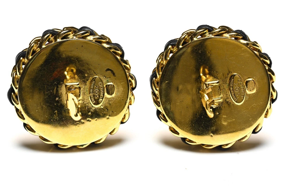 Pendientes de cadena vintage Chanel Paris otoño 1991 resina rosa perla cristal cuero Foto 4 de 4