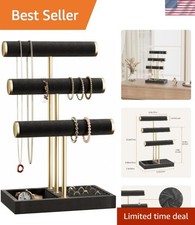 3-Tier Velvet Bracelet Holder - Elegant Jewelry Display Stand with Gold Accents