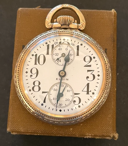 Antique 1918 Elgin Father Time 374 Up Down Pocket Watch Ticks GF Case 16s 21j
