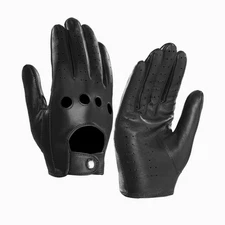 Mggmokay Mens Touchscreen Unlined Leather Driving Gloves, Black, Mediu