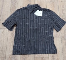 920 Mens GIVENCHY Boxy Fit Striped Logo SS Button Up Shirt Black 38 US 15