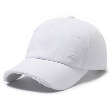 Black Distressed Baseball Ball Cap Hat Dad Solid Blank, Plain Men Women Cotton
