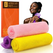 3 Pieces African Bath Sponge African Net Long Net Bath Sponge Exfoliating Sho...