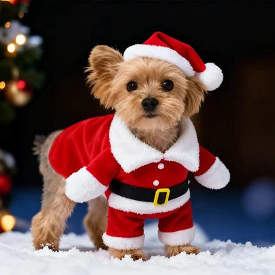 Niedliches Hunde Weihnachtsmann Outfit Kostüm für Kleine Hunde Katzen Xmas