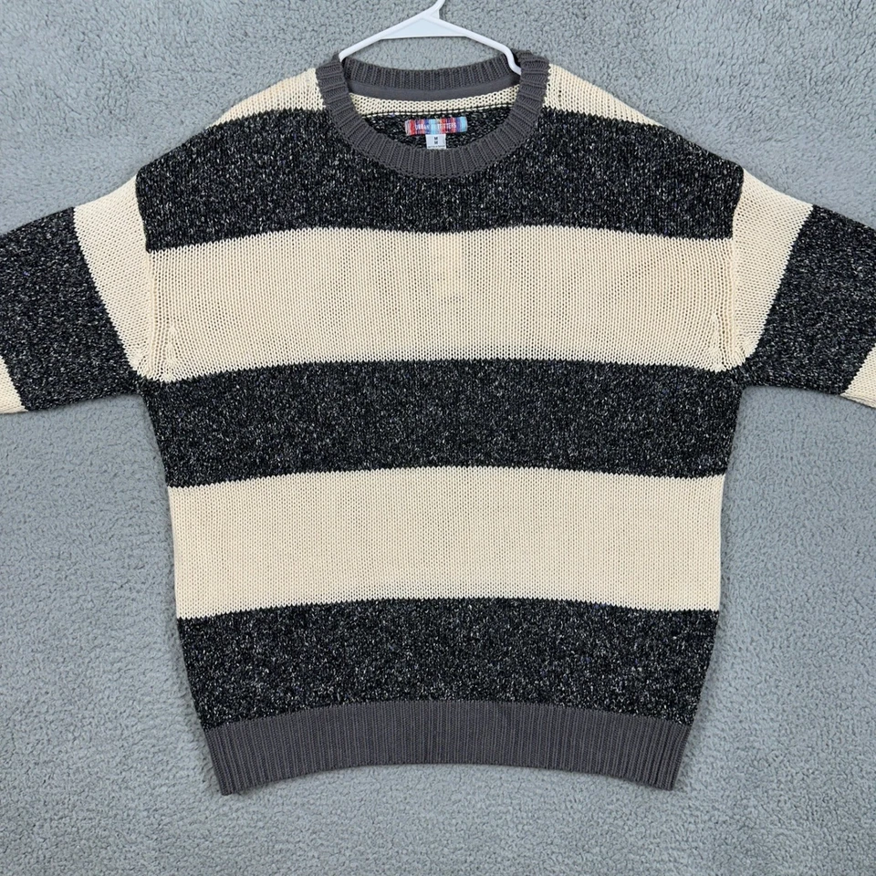 Suéter Urban Outfitters Mezcla de Lana Hombres Medio Tostado Gris Rayas Tejido Pullover NUEVO Foto 2 de 4