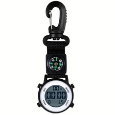 Clip Digital Keychain Watch - Day/Calendar/Alarm/Compass/LED Outdoor Accessory 