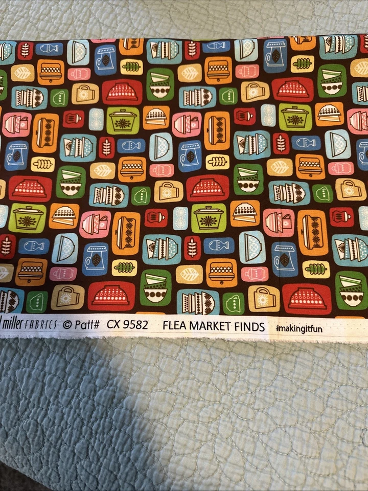 Flea Market Finds Brown Retro Bowls CX9582 Cotton Fabric 1 1/8 Yard.  40x44 - Image 2 of 4