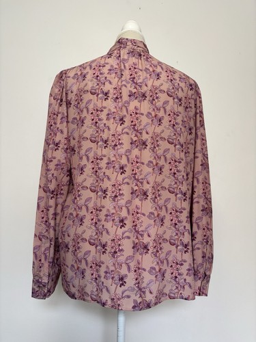 Max Mara Silk Tunic 14 16 42 44 Floral Print Shirt Chiffon Lilac Purple Tie Neck - Picture 8 of 13