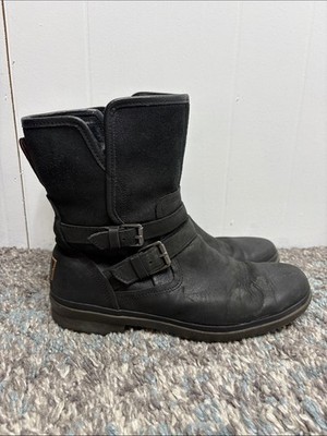 UGG Boots Womens 10 Zip Mid Buckles Mixed Media Leather Comfort Fleece Lined