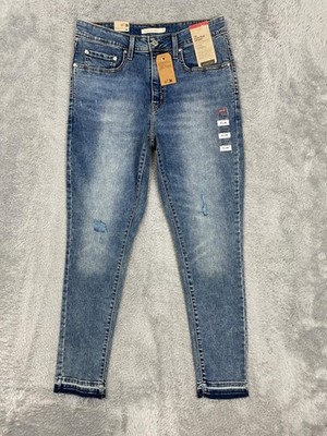 Levis 721 High Rise Skinny Jeans Womens 31x28 Blue Med Wash Stretch Distressed