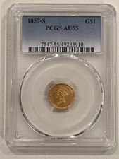 1857-S $1 Gold Dollar PCGS AU55 Type 3