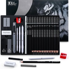 33 Piece Sketching Pencil Set - 5H to 14B Pencils, Charcoal Pencils, Charcoal St