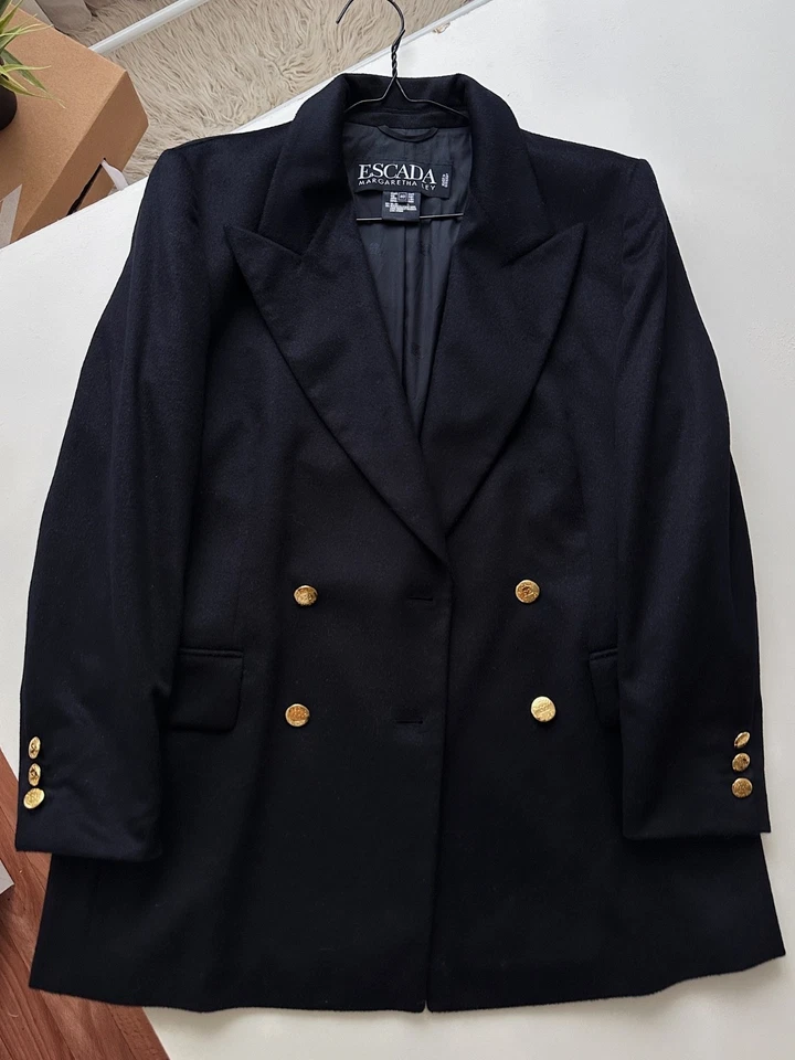 Escada Margaretha Ley Navy Angora Wool Double Breasted Blazer Size 40 - Image 3 of 4