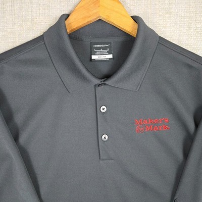 NIKE GOLF x MAKERS MARK BOURBON Sz Large Mens Polo Shirt Gray Wicking Whiskey