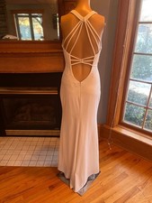 La Femme Ivory Crepe Sexy Beaded Floor Length Wedding Gown Bridal Dress Size 4