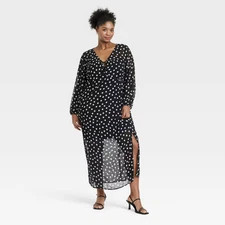 Women's Balloon Long Sleeve Maxi Shift Dress - Ava & Viv Black