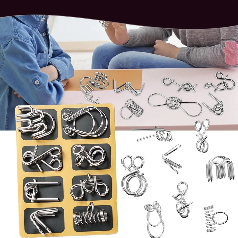 Metal Wire Puzzle Set of 24,Brain Teaser IQ Test Iron Link Unlock Interlock Game - Image 3 of 4