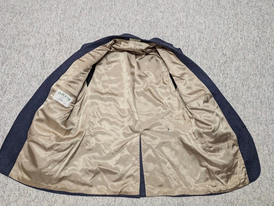 Abrigo deportivo vintage hecho en EE. UU. ORVIS donegal TWEED lana 46R azul ESPIGA Foto 4 de 4