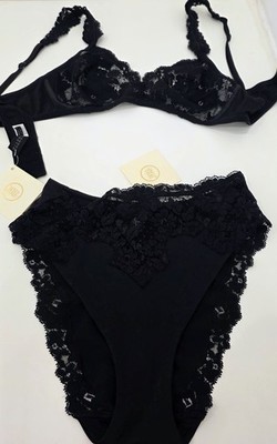La Perla Dessous schwarz mit Spitzendetails passender BH und Slip 