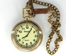 Details Men Watch Pocket Gold Stainless Steel WR Luminous 15 1/2 in Chain Quartz