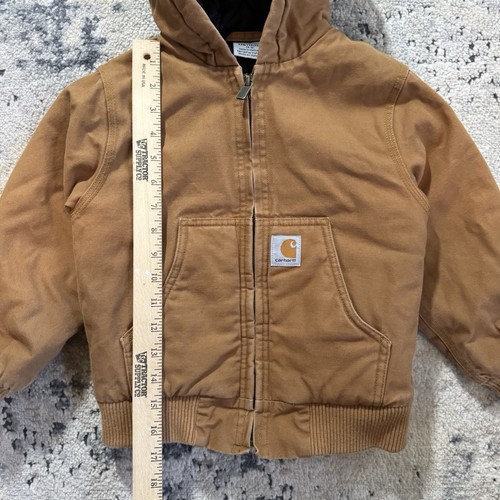 Carhartt Jacket Kids XXS 4-5 Tan Canvas Quilt Lined Hooded Full Zip Coat Youth - Picture 8 of 9
