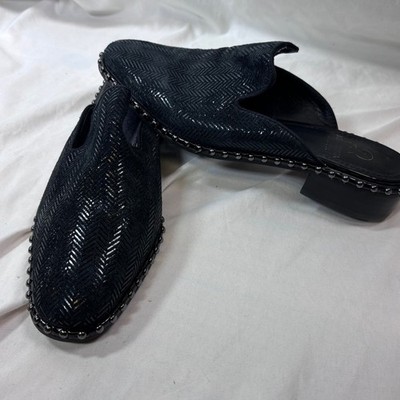 Adrianna Papell Mule Loafers Women 6.5 Black Herringbone Studded Leather Slides