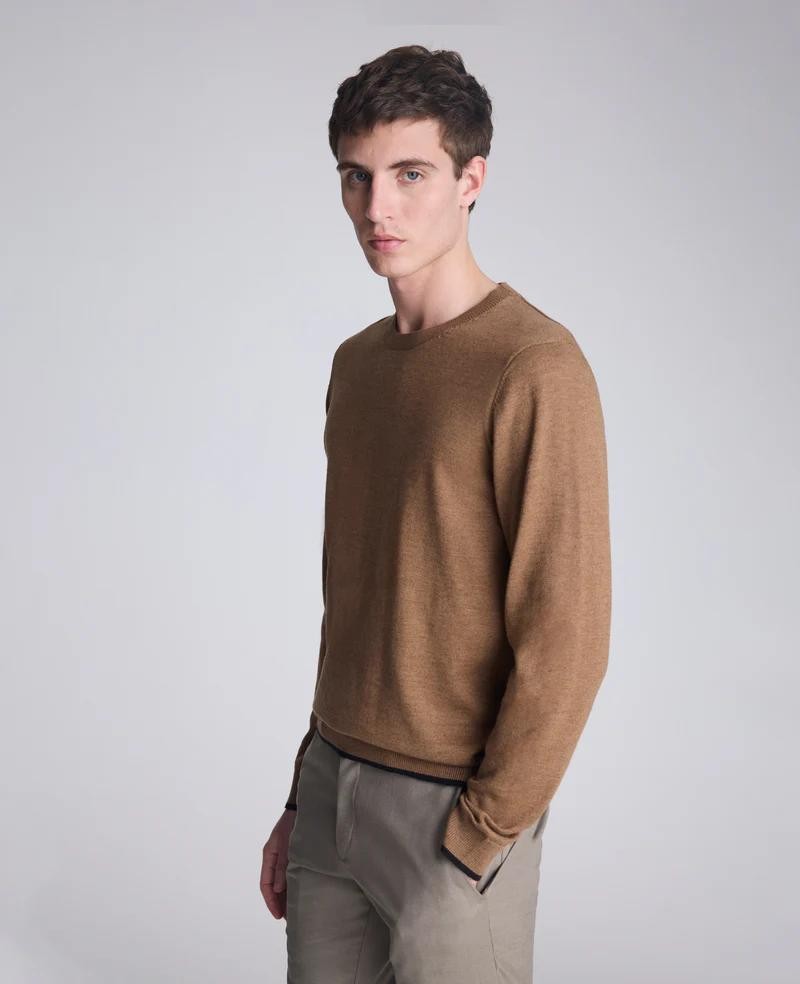 Kenneth Cole Mens Sweater Heather Brown Size 2XL Tipped Sleeve Crew Neck 4990₽