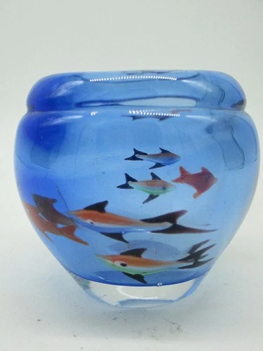 Vintage Murano Art Glass, Handcrafted Aquarium Vase with Fish