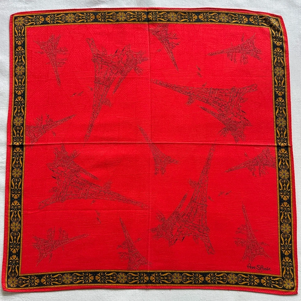 Pañuelo Per Spook De Colección Tela Roja Línea Tejida Arte Torre Eiffel Bufanda Negra 19 Foto 3 de 4