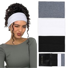 Huachi Wide Headbands: Boho Elastic Color Set 1: Black, white, light gray
