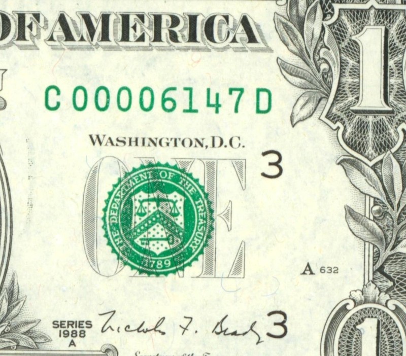 (( 4 DIGIT )) $1 1988 ((CHOICE/ GEM)) Federal Reserve ((2nd of 4 consecutive))