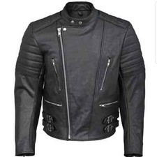 Men's Motorcycle Leather  fashion jacket Genuine Buffalo Skin Style Black Biker