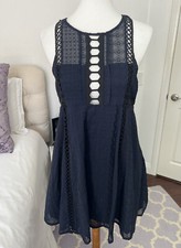 Free People Navy Size 6 Wherever You Go Embroidered Fit & Flare Mini Dress Women