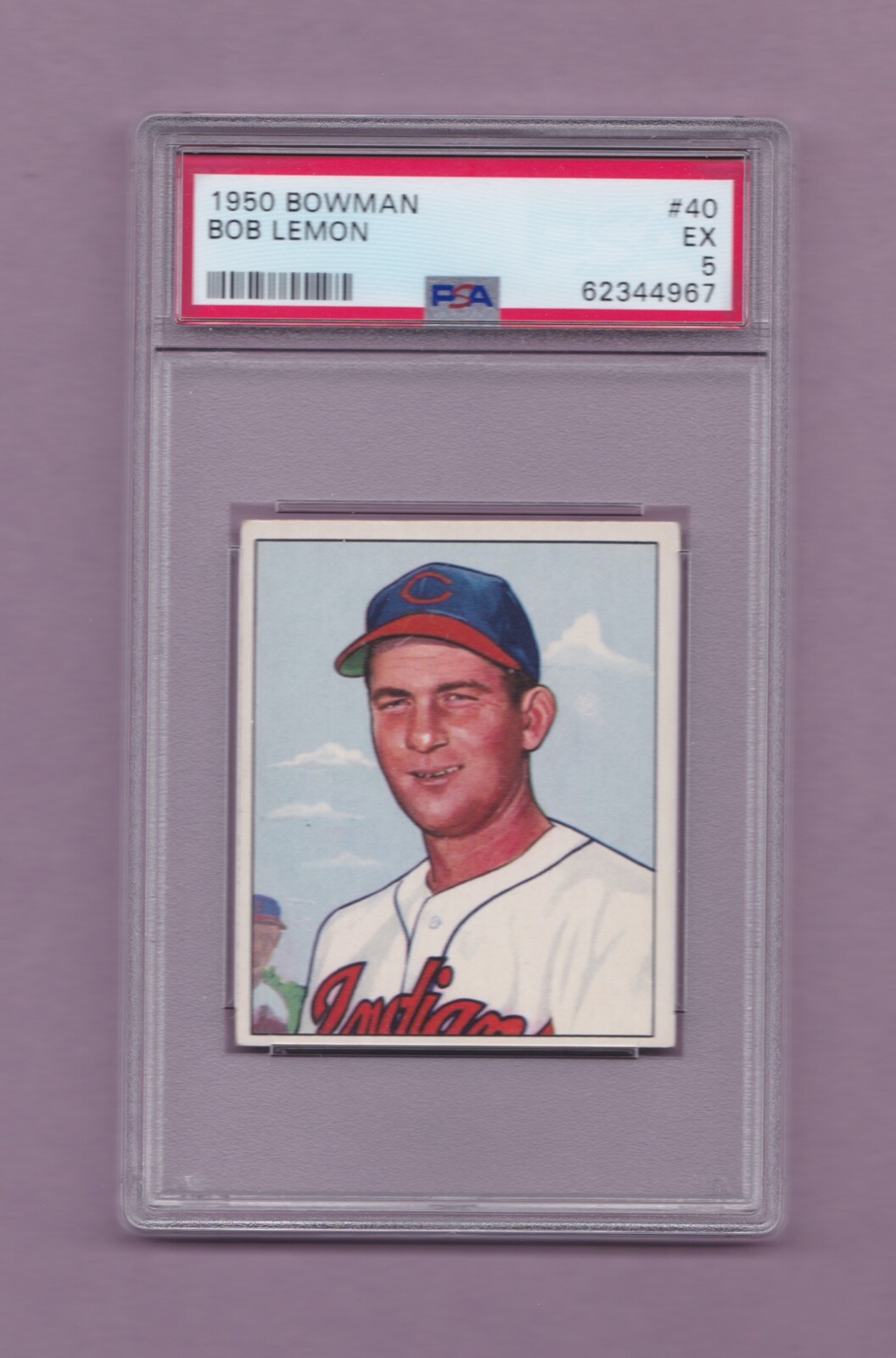 1950 BOWMAN BOB LEMON GRADED BASEBALL CARD #40 - PSA 5 EXCELLENT CONDITION!