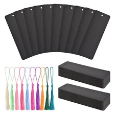 60 Pcs Blank Bookmarks Black Bookmarks with 60 Pcs Colorful Tassels Thick Car...