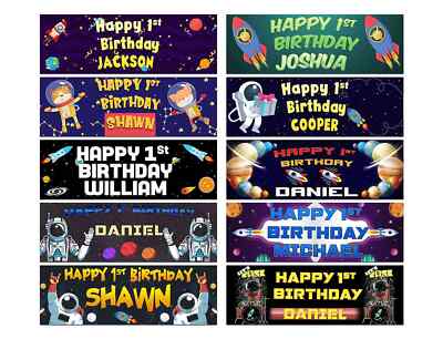 Personalised Birthday Banners Space Design Children Kids Party Decoration 21