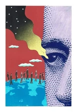 Gene Greif original full color illustration collage sketch. Hombre Estelar 1990s