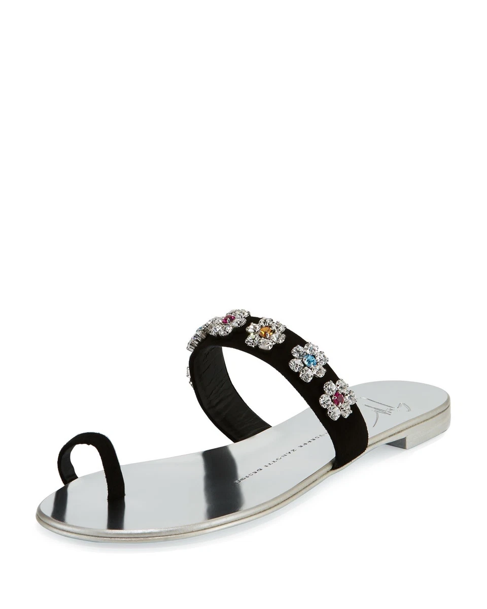 650 Giuseppe Zanotti Nuvorock Floral Slide Sandal Black Muli Crystal 38 8