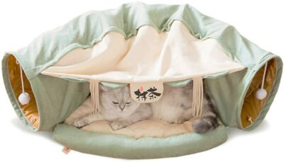 Cat Rabbits Pet Toys Collapsible Tunnel Channel Bed Cozy Cave - Green