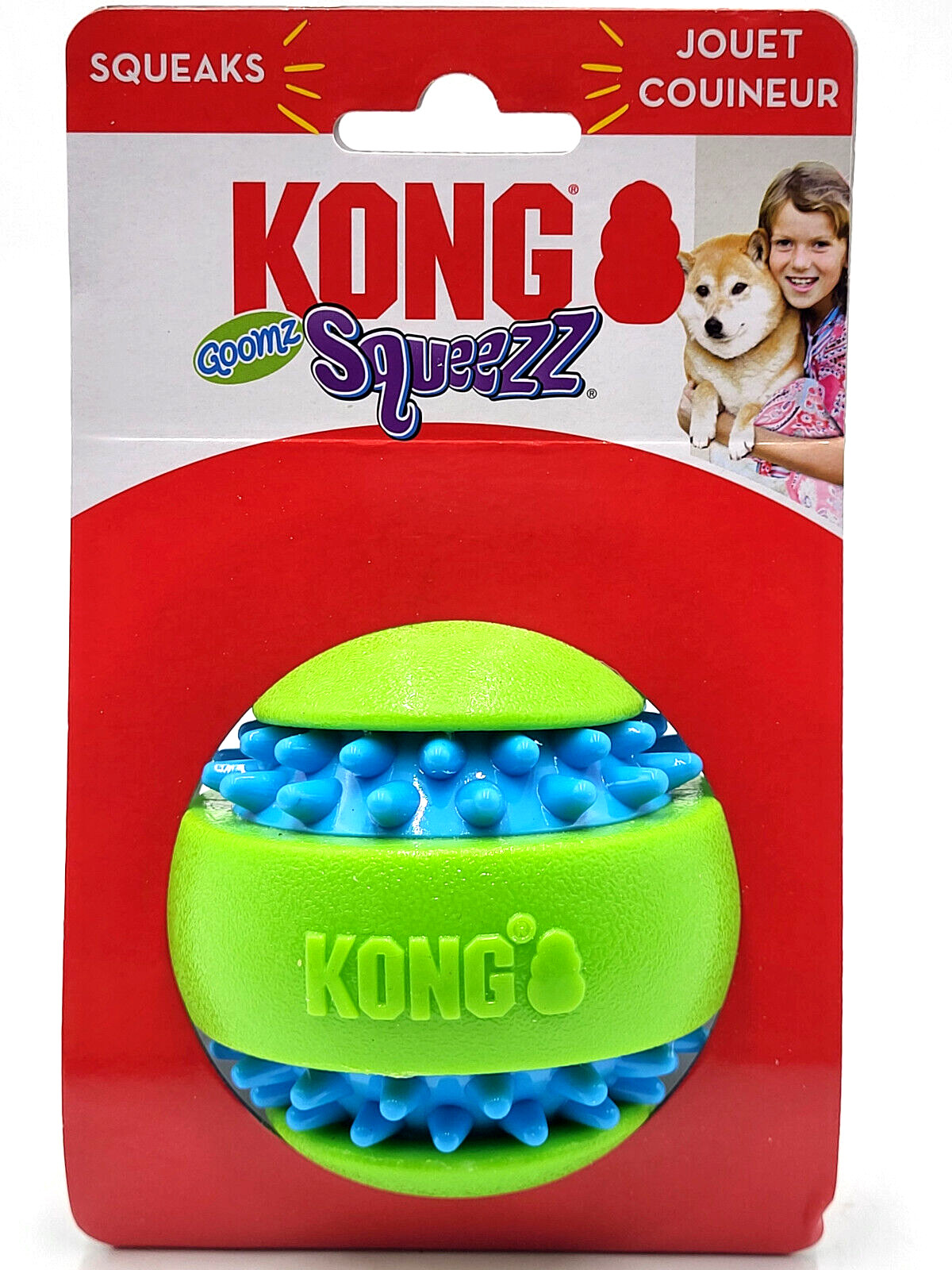 KONG Squeezz Goomz LARGE Squeaky Dental Ball Durable Fetch & Chew Dog Toy 