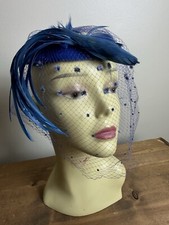 Vintage 1950s Bright Blue Feather Accent Headpiece Fascinator Formal Bridal