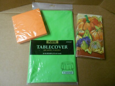 THANKSGIVING 84'' Green Tablecover,Tangerine & CORNUCOPIA Napkin                 