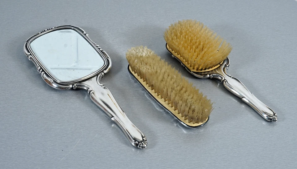 Spazzola per scarpe a specchio in argento 835 spazzola per vestiti Hermann Ba... - Immagine 3 di 4