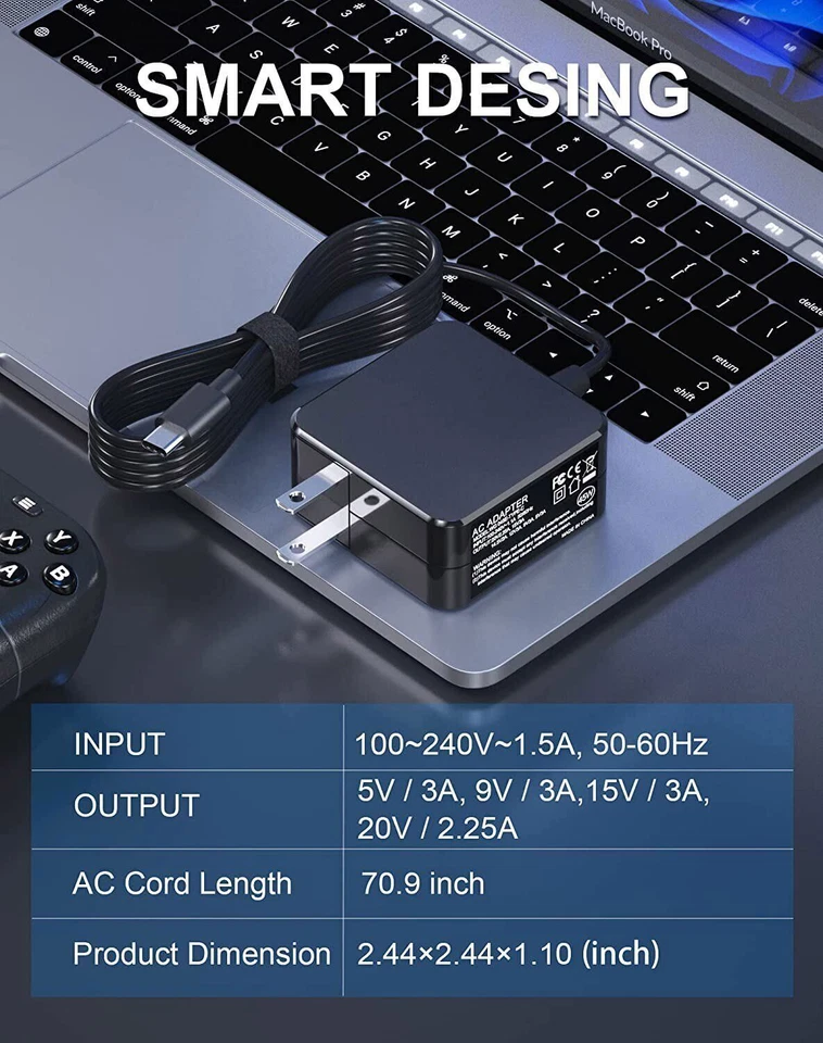 45W USB-C Charger FOR Switch Sony Game Controller Apple MacBook Lenovo Laptop - Image 4 of 4