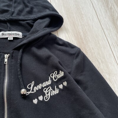Sirmione Japan Embroidered Zip Hoodie Black XXS/XS GYARU Y2K